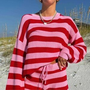 Beach Riot Red and Pink Striped Sweater